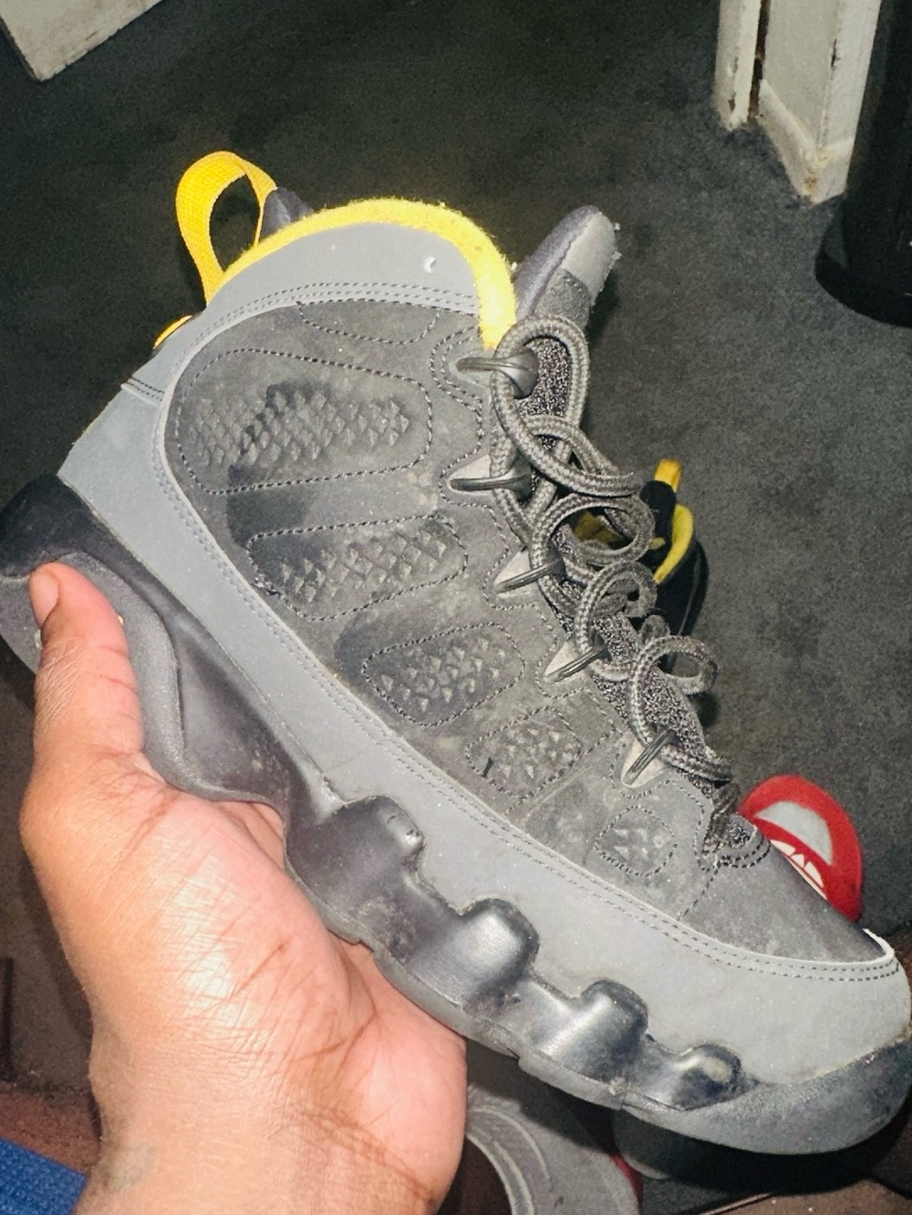 Jordan Kids Grey and Yellow Retro Basketball Sneakers - Picture 1 of 1